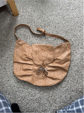 Pacific Express Faux Leather Shoulder Bag Purse Tan Brown Vintage